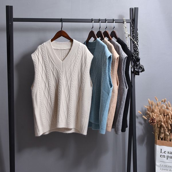 2019 new spring autumn wool sweater vest women v-neck knitted vest female casual tank sleeveless twist knit pullovers, White;black
2019 new spring autumn wool sweater vest women v-neck knitted vest female casual tank sleeveless twist knit pullovers, White;black