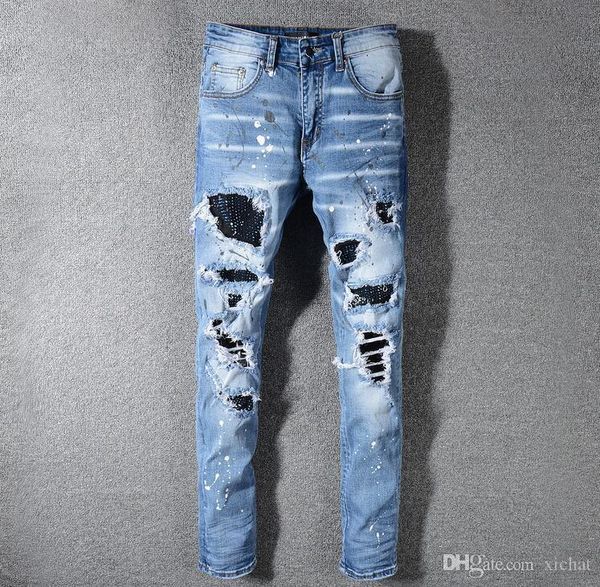 мужской рваные rhinestone облицованы узкие джинсы модельер проблемной slim fit мотоцикл байкер hole нищий hip hop джинсовые штаны 563, Blue
мужской рваные rhinestone облицованы узкие джинсы модельер проблемной slim fit мотоцикл байкер hole нищий hip hop джинсовые штаны 563, Blue