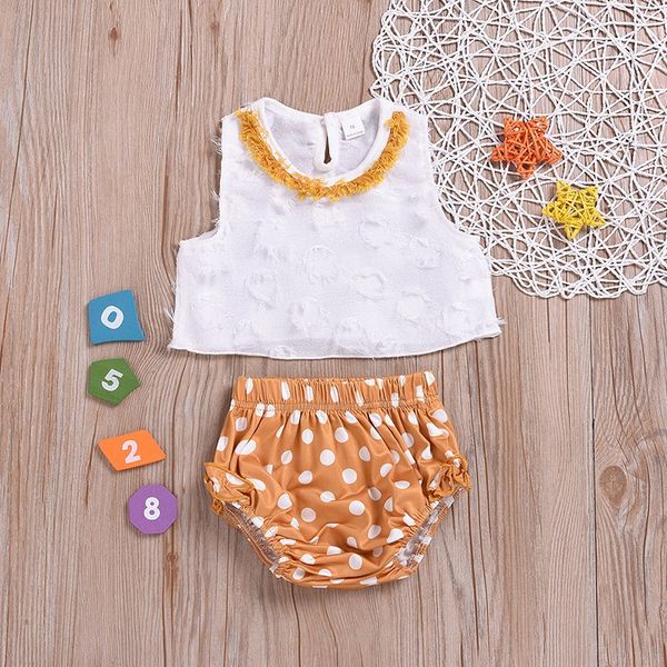 summer baby girl clothes fashion sleeveless strap cotton vest dot pattern briefs shorts outfits set, White
summer baby girl clothes fashion sleeveless strap cotton vest dot pattern briefs shorts outfits set, White