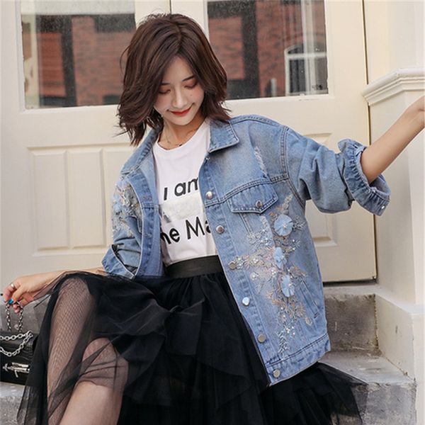 new korean three-dimensional flowers beading jean jacket women fashion ripped hole cowboy jeans long sleeve denim coat, Black;brown
new korean three-dimensional flowers beading jean jacket women fashion ripped hole cowboy jeans long sleeve denim coat, Black;brown