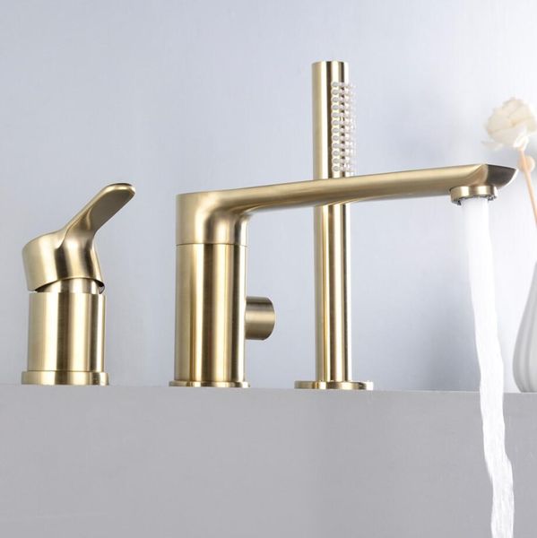 widespread deck mounted bathtub brass shower faucet single handle cold 3 holes sink mixer tap with hand shower spray golden finish
widespread deck mounted bathtub brass shower faucet single handle cold 3 holes sink mixer tap with hand shower spray golden finish