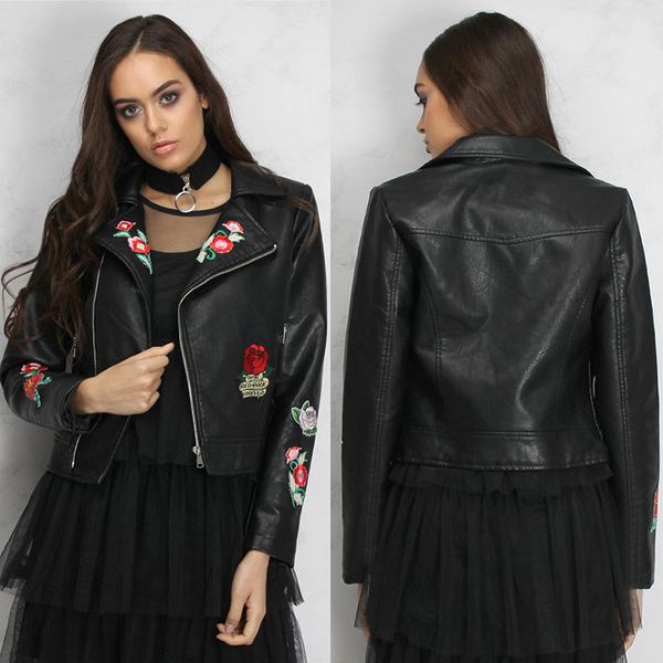 2019 autumn women's new embroidered jacket short zipper motorcycle short leather jacket jaqueta feminina coat female women coat, Black
2019 autumn women's new embroidered jacket short zipper motorcycle short leather jacket jaqueta feminina coat female women coat, Black