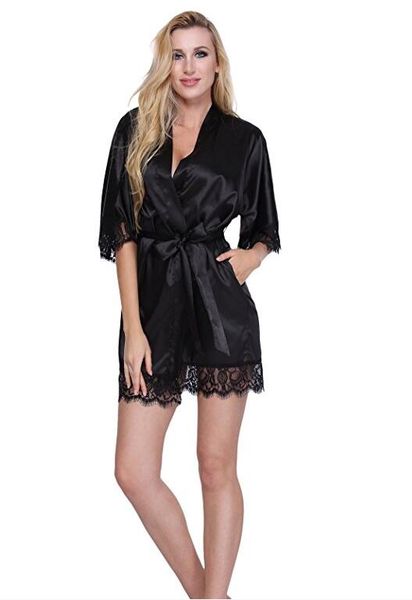 bridesmaid short satin bride robe lace kimono women wedding sleepwear summer female bathrobe lingerie clothes home femme l3, Black;red 
bridesmaid short satin bride robe lace kimono women wedding sleepwear summer female bathrobe lingerie clothes home femme l3, Black;red