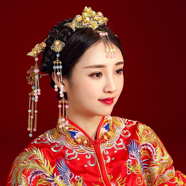 golden tassel costume colored beads long tassle hairpins bridal headdress retro chinese style dragon and phoenix hair decoration, Golden;white
golden tassel costume colored beads long tassle hairpins bridal headdress retro chinese style dragon and phoenix hair decoration, Golden;white