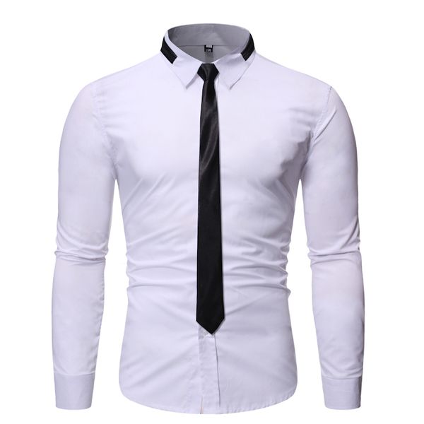 men's fashion personalized neckline wear tie design casual long sleeve shirt, White;black
men's fashion personalized neckline wear tie design casual long sleeve shirt, White;black