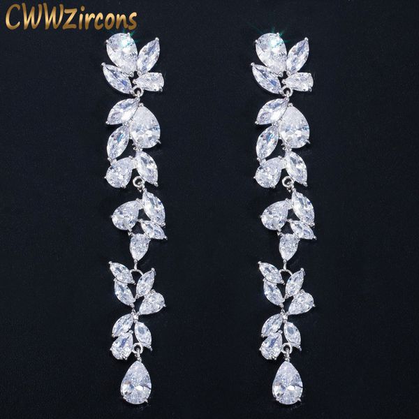 cwwzircons luxury white cubic zirconia gorgeous leaf flower long dangle drop earrings for women bridal wedding brincos cz571, Silver
cwwzircons luxury white cubic zirconia gorgeous leaf flower long dangle drop earrings for women bridal wedding brincos cz571, Silver
