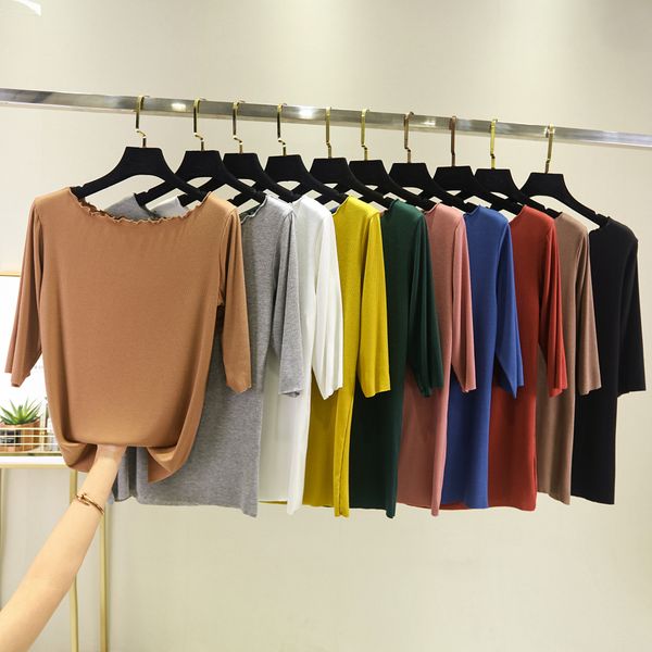 one-line collar wooden ear shoulder-exposed scheming clavicle female summer all-match 5-point sleeve slim coat knitted base shi, White
one-line collar wooden ear shoulder-exposed scheming clavicle female summer all-match 5-point sleeve slim coat knitted base shi, White