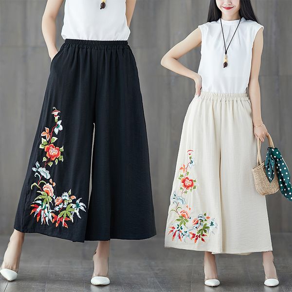 2019 literature embroidered nation the wind wide leg pants cotton easy leisure time pants, Gray
2019 literature embroidered nation the wind wide leg pants cotton easy leisure time pants, Gray
