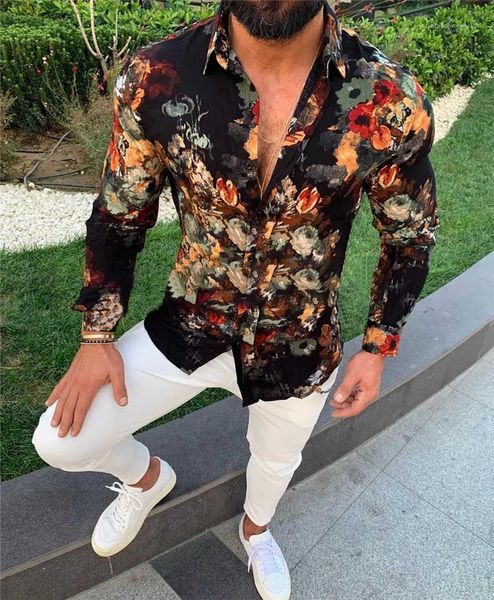 mens casual shirts fashion slim floral print long sleeve mens designer shirts casual males clothing 3d digital print, White;black 
mens casual shirts fashion slim floral print long sleeve mens designer shirts casual males clothing 3d digital print, White;black