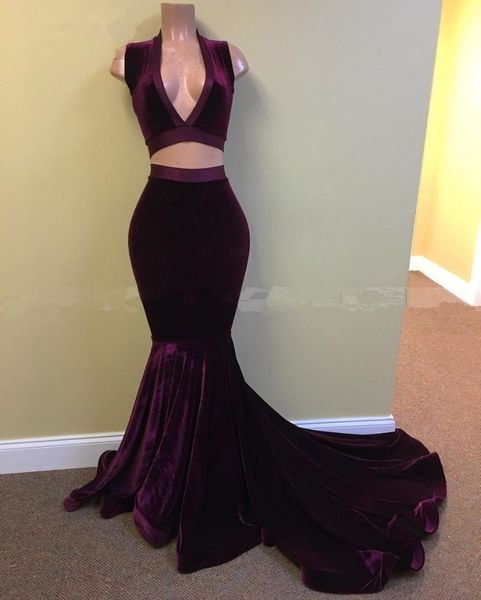 v neck red velvet 2 pieces prom dresses 2019 real ps crop court train purple long african black girl evening dress, White;black
v neck red velvet 2 pieces prom dresses 2019 real ps crop court train purple long african black girl evening dress, White;black