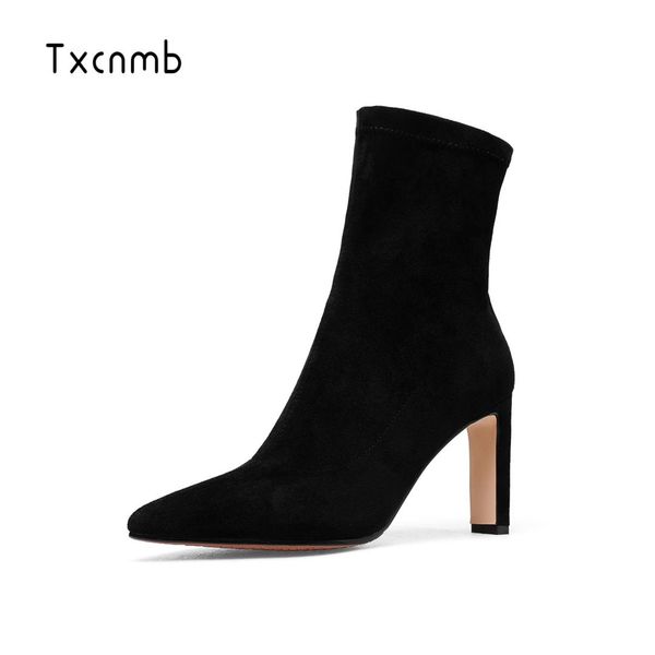 txcnmb autumn ankle boots woman kid suede leather pointed toe high heel booties zipper ladies black color
txcnmb autumn ankle boots woman kid suede leather pointed toe high heel booties zipper ladies black color