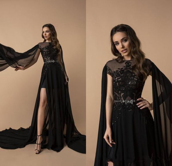 berta side split prom dresses bateau neck appliqued beaded sweep train evening gowns with wrap chiffon formal party robes de soiree, Black;red
berta side split prom dresses bateau neck appliqued beaded sweep train evening gowns with wrap chiffon formal party robes de soiree, Black;red
