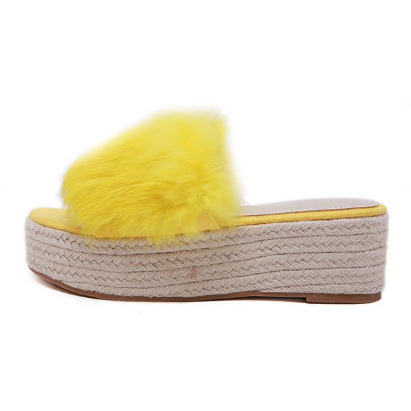 2019 women fur wedges sandals weaving rope cozy slides 6cm high heels 4.5cm platform nude yellow slippers dress beach wild shoes, Black
2019 women fur wedges sandals weaving rope cozy slides 6cm high heels 4.5cm platform nude yellow slippers dress beach wild shoes, Black