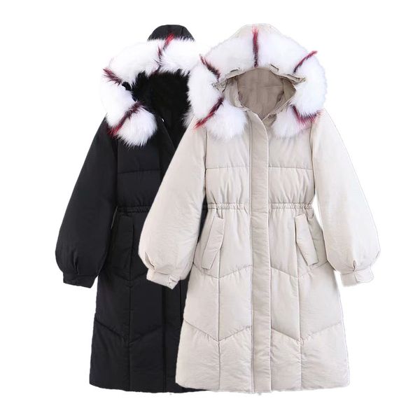 slim long-sleeved mixed color fur collar warm long coat jacket ladies cotton clothes, Black
slim long-sleeved mixed color fur collar warm long coat jacket ladies cotton clothes, Black