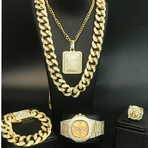 luxury men's watch hip hop men's gold necklace & bracelet & watch ring out cuban jewelry set, Silver
luxury men's watch hip hop men's gold necklace & bracelet & watch ring out cuban jewelry set, Silver