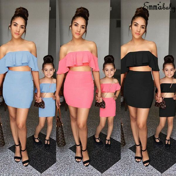family matching outfits mother and daughter clothes set women girl kid ruffle crop skirt dress set fashion streetwear, Blue
family matching outfits mother and daughter clothes set women girl kid ruffle crop skirt dress set fashion streetwear, Blue