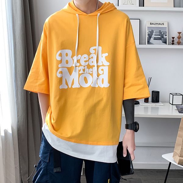 men's hooded sweatershirt hong kong style loose thin section short sleeve hooded shirt fake two five-point sleeve sweatershirts, White;black
men's hooded sweatershirt hong kong style loose thin section short sleeve hooded shirt fake two five-point sleeve sweatershirts, White;black