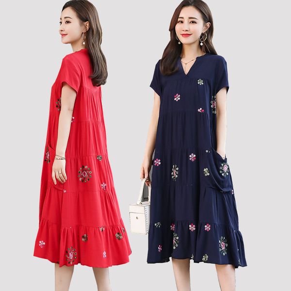 women's national wind large size cotton and linen short-sleeved loose dress stitching embroidery in the long swing skirt, Black;gray
women's national wind large size cotton and linen short-sleeved loose dress stitching embroidery in the long swing skirt, Black;gray