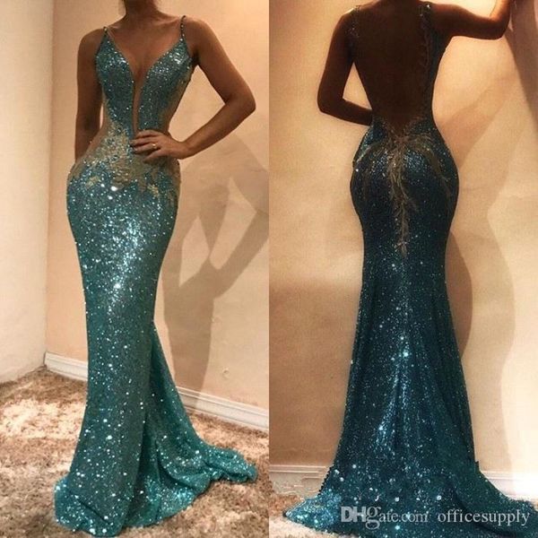 bling bling sequined dark green mermaid prom party dress deep v neck spaghetti floor length evening wear gowns robe de custom, Black
bling bling sequined dark green mermaid prom party dress deep v neck spaghetti floor length evening wear gowns robe de custom, Black