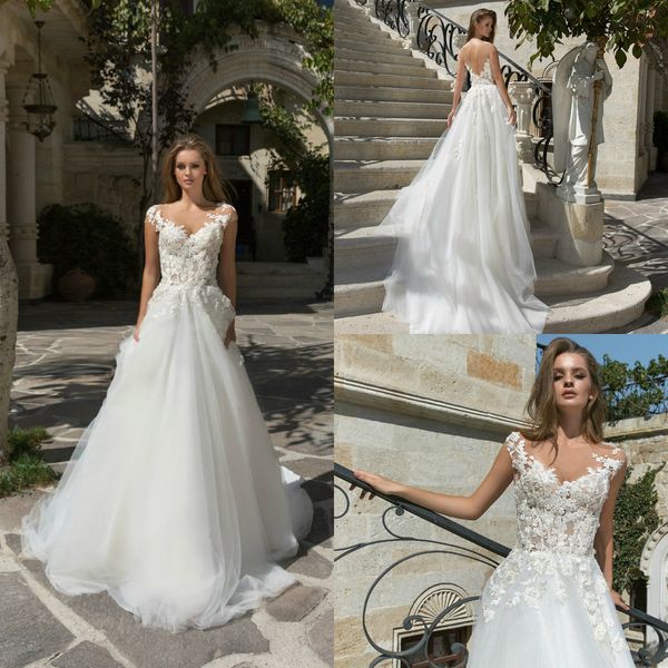 2019 beach wedding dresses sheer jewel neck lace applique a line boho wedding dress cap sleeve plus size bridal gown robe de mariée, White
2019 beach wedding dresses sheer jewel neck lace applique a line boho wedding dress cap sleeve plus size bridal gown robe de mariée, White