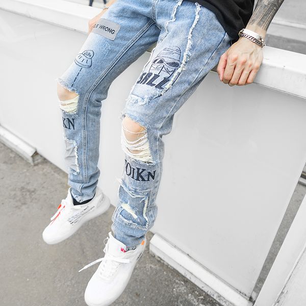 ripped jeans for men skinny splice 3m reflective hip hop biker jeans fashion embroidery printed distressed pants with hole, Blue
ripped jeans for men skinny splice 3m reflective hip hop biker jeans fashion embroidery printed distressed pants with hole, Blue