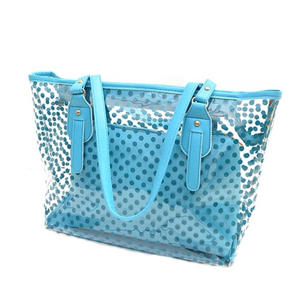 ladies dots pattern transparent zipper panel design carrying bag with pocket 
ladies dots pattern transparent zipper panel design carrying bag with pocket