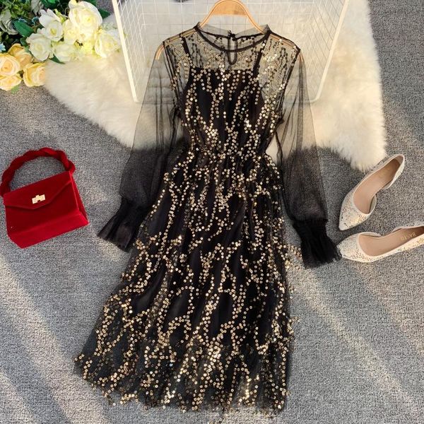 2019 new fashion women's clothing spring new glittering tassels mesh long sleeves high waist slimming long dress, White
2019 new fashion women's clothing spring new glittering tassels mesh long sleeves high waist slimming long dress, White