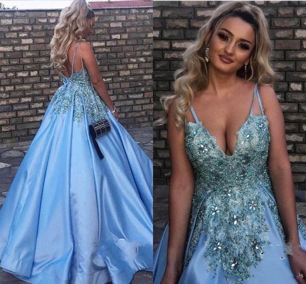 2020 blue a line prom dresses long with deep v neck sequins beads spaghetti straps evening gowns lace appliques formal cocktail party gown, Black
2020 blue a line prom dresses long with deep v neck sequins beads spaghetti straps evening gowns lace appliques formal cocktail party gown, Black
