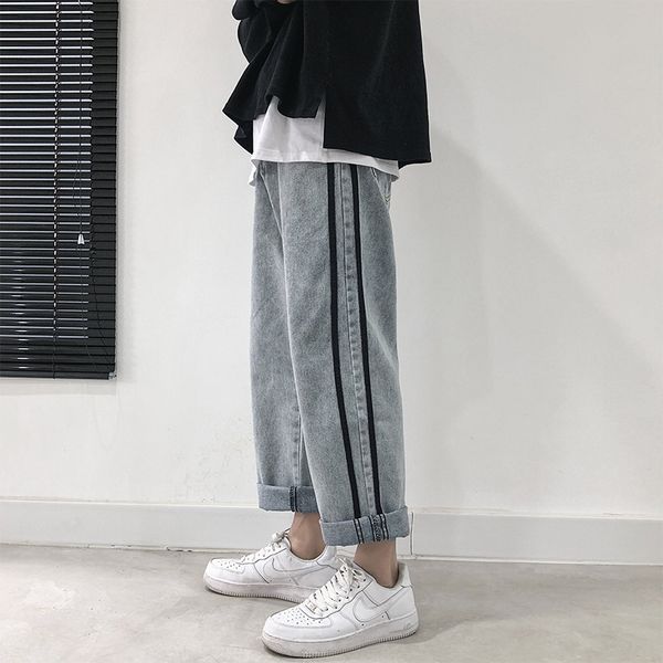 2019 summer korean version of the new men's wild port wind stripes trend leisure harajuku solid color jeans, Blue
2019 summer korean version of the new men's wild port wind stripes trend leisure harajuku solid color jeans, Blue