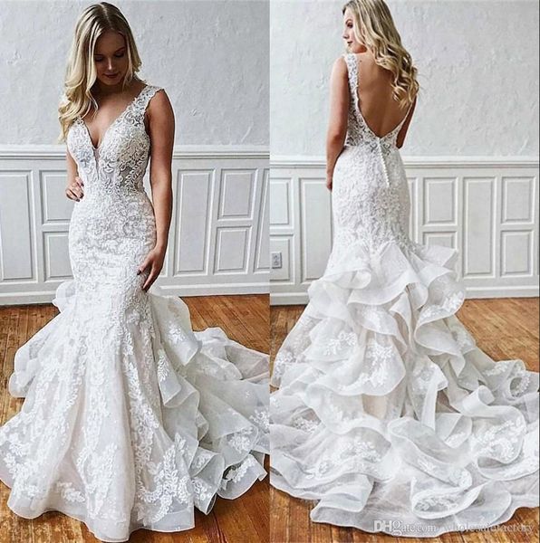 plus size elegant lace mermaid wedding dresses v neck tulle applique layered ruffles backless court train wedding dress bridal gowns custom, White
plus size elegant lace mermaid wedding dresses v neck tulle applique layered ruffles backless court train wedding dress bridal gowns custom, White