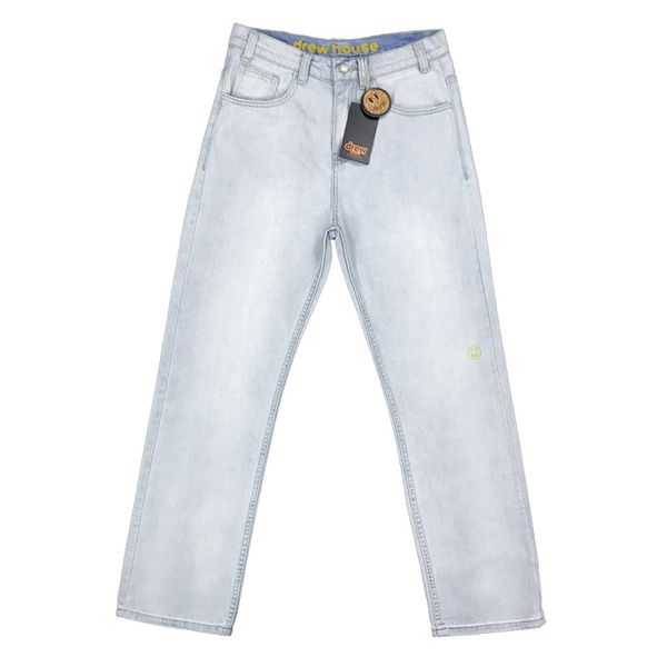 european and american high street justin barber drew old vintage washed blue embroidered smiley straight jeans, Red
european and american high street justin barber drew old vintage washed blue embroidered smiley straight jeans, Red