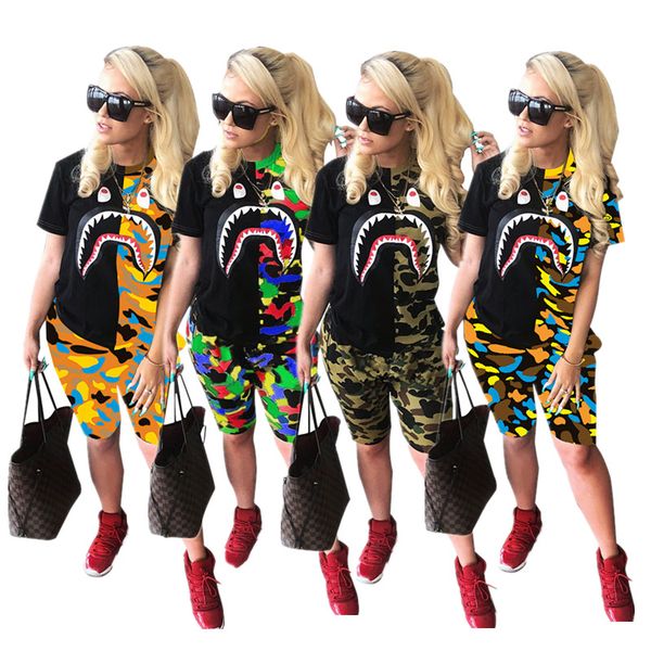 fashion shark print women shorts tracksuit camouflage short sleeve t-shirt + shorts two piece set summer t shirt casual outfits 4 color, White
fashion shark print women shorts tracksuit camouflage short sleeve t-shirt + shorts two piece set summer t shirt casual outfits 4 color, White