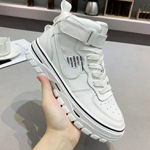 2019 new korean version of european and american trend leisure sports leather high to help round head women's shoes with flat white sho, Black
2019 new korean version of european and american trend leisure sports leather high to help round head women's shoes with flat white sho, Black