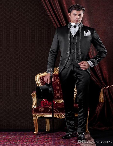 one button black embroidery groom tuxedos stand collar men suits 3 pieces wedding prom blazer (jacket+pants+vest) w481, Black;gray
one button black embroidery groom tuxedos stand collar men suits 3 pieces wedding prom blazer (jacket+pants+vest) w481, Black;gray