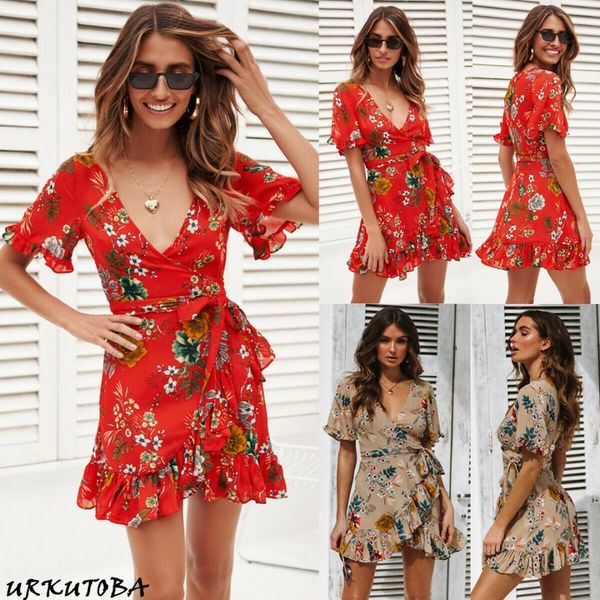women summer boho short sleeve v-neck floral print dress ladies wrap dress clubwear party beach mini, Black;gray
women summer boho short sleeve v-neck floral print dress ladies wrap dress clubwear party beach mini, Black;gray
