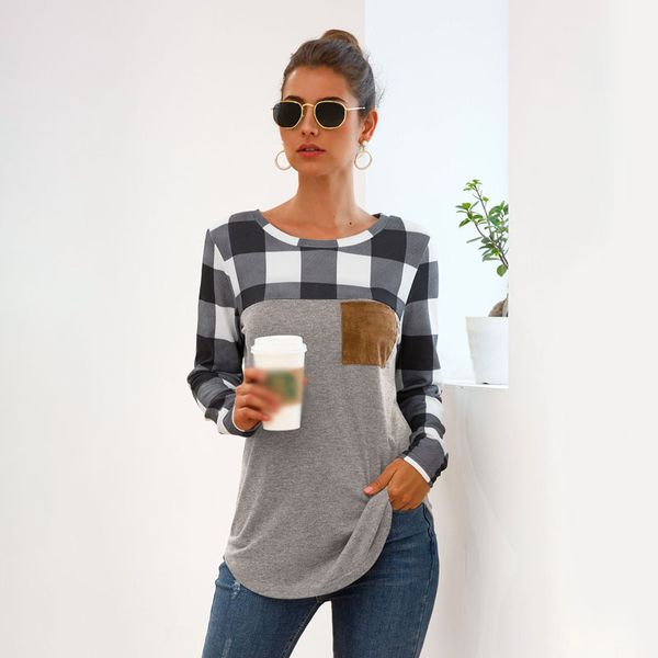 womens classic plaid long sleeve blouse crew neck casual spring fashion, White
womens classic plaid long sleeve blouse crew neck casual spring fashion, White