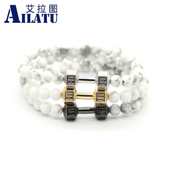 ailatu new design men's gift barbell jewelry 6mm white howlite beads with alloy metal fitness fashion dumbbell charm bracelets, Golden;silver
ailatu new design men's gift barbell jewelry 6mm white howlite beads with alloy metal fitness fashion dumbbell charm bracelets, Golden;silver