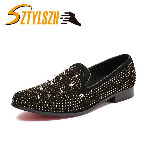 new rhinestone design men genuine leather shoes fashion men smoking slippers male wedding party loafers rivets driving shoes, Black
new rhinestone design men genuine leather shoes fashion men smoking slippers male wedding party loafers rivets driving shoes, Black
