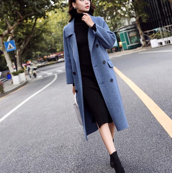 fashion autumn and winter lapel double-breasted long woolen coat female 2019 high-end wild women's coat, Black
fashion autumn and winter lapel double-breasted long woolen coat female 2019 high-end wild women's coat, Black