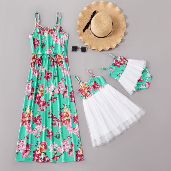 Image of 2020 Summer Floral Print Off-shlouder Matching Dresses Matching Outfits Mommy and daughter
