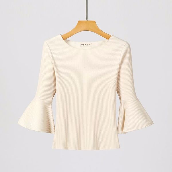 women's sweaters trumpet sleeve slim stretch knitted sweater women fashion seven-quarter round collar solid base pullover female, White;black
women's sweaters trumpet sleeve slim stretch knitted sweater women fashion seven-quarter round collar solid base pullover female, White;black