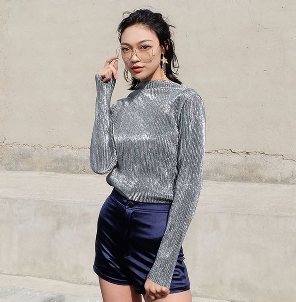 2019 new women sequin t shirts solid turtleneck slim super shine bling bling shirts chic street tshirts woman summer, White
2019 new women sequin t shirts solid turtleneck slim super shine bling bling shirts chic street tshirts woman summer, White