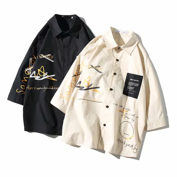 men summer 2020 graffiti print shirt mens fashion streetwear causal shirts male 3/4 sleeve harajuku clothes, White;black
men summer 2020 graffiti print shirt mens fashion streetwear causal shirts male 3/4 sleeve harajuku clothes, White;black