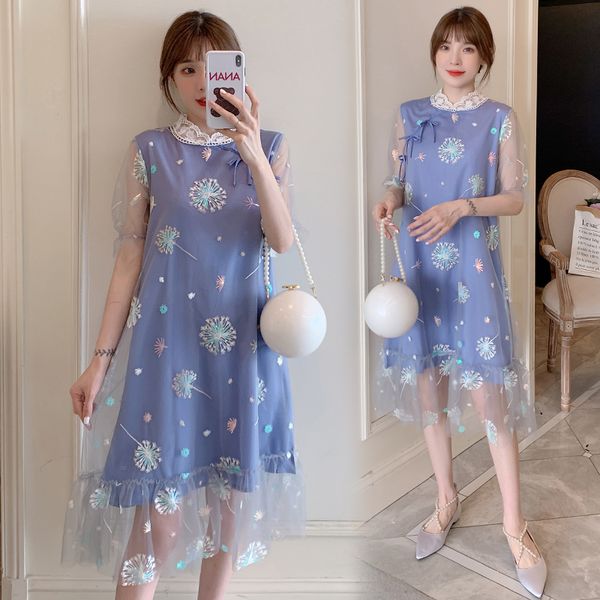 maternity dress summer embroidery super fairy net yarn dress in the long cut cut fashion maternity skirt, White
maternity dress summer embroidery super fairy net yarn dress in the long cut cut fashion maternity skirt, White