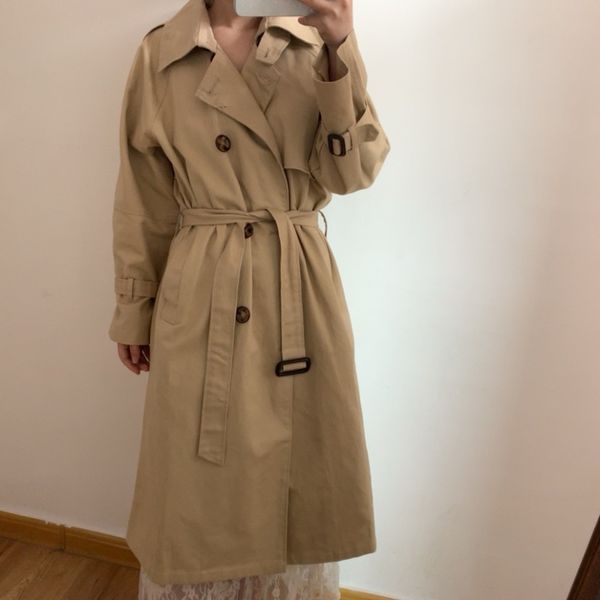 womens collegiate belted dust coat loose casual tied long autumn double-breasted, Tan;black
womens collegiate belted dust coat loose casual tied long autumn double-breasted, Tan;black