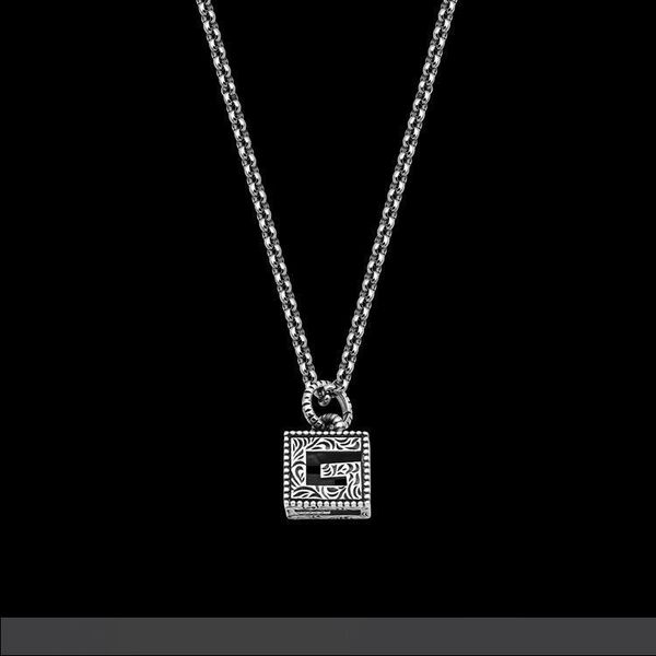 new square g letter retro style carved pattern men's necklace men's and women's long pendant necklace, Silver
new square g letter retro style carved pattern men's necklace men's and women's long pendant necklace, Silver