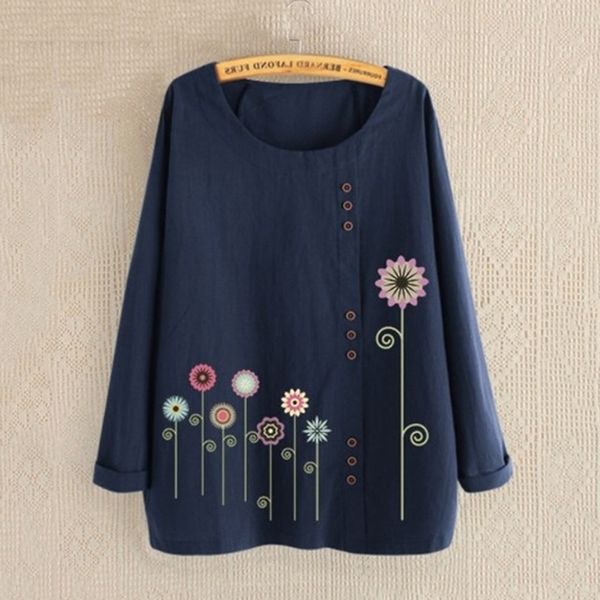 women loose blouse fashion long sleeve flower print button plus size casual o-neck shirt autumn women's streetwear, White
women loose blouse fashion long sleeve flower print button plus size casual o-neck shirt autumn women's streetwear, White