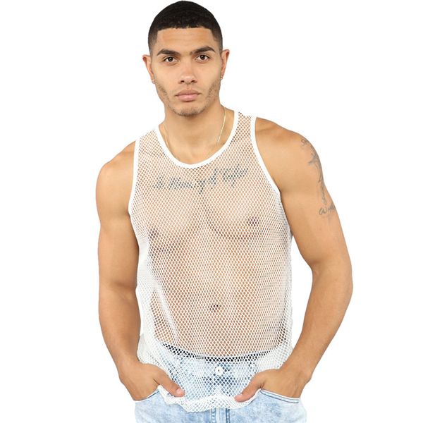 2019 men sleeveless mesh sheer tank vest outwear training tank vest fish net hollow out see through hip pop clothing, White;black
2019 men sleeveless mesh sheer tank vest outwear training tank vest fish net hollow out see through hip pop clothing, White;black