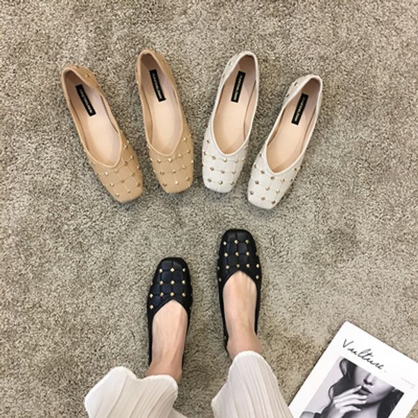 square head single shoes 2020 autumn and winter new korean fashion rivets soft leather shallow mouth female wild flat peas shoes, Black
square head single shoes 2020 autumn and winter new korean fashion rivets soft leather shallow mouth female wild flat peas shoes, Black
