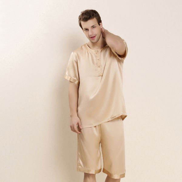 cearpion men new short sleeve pajamas set summer casual home clothes sleepwear solid color elegant male silk 2pcs shirt+pant, Black;brown
cearpion men new short sleeve pajamas set summer casual home clothes sleepwear solid color elegant male silk 2pcs shirt+pant, Black;brown